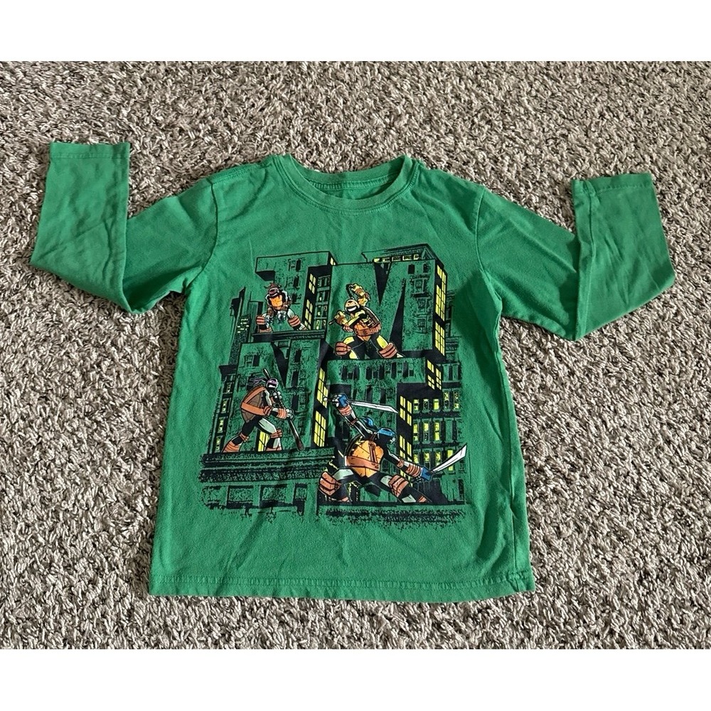 Nickelodeon Boys Green "TMTN" Long sleeve Tee‎ Size S (5/6)